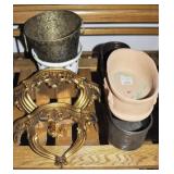 GROUPING: GOLD COLORED WALL SHELVES WITH PLANTERS