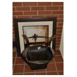 METAL BASKET AND PALM TREE PRINT - 26" X 26"