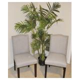 PAIR UPHOLSTERED CHAIRS WIT NAIL HEAD DECORATIONS