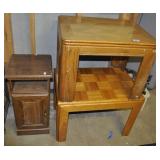 2 MISMATCHED END TABLES AND TELEPHONE STAND