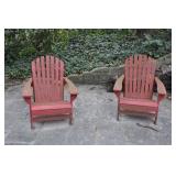 GROUPING: 2 ADIRONDACK CHAIRS, 2 ROUND WROUGHT