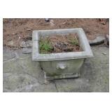 PAIR CONCRETE PLANTERS WITH LION HEAD DECORATION