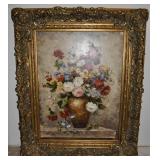 FLORAL STILL LIFE - OIL ON CANVAS - MUSEUM FRAME