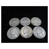 SIX SILVER WAR NICKELS