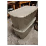 PAIR 50 GALLON PLASTIC TOTES WITH COVERS