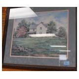 FRAMED LANDSCAPE PRINT WITH HOUSE