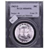 1963 D MS64FBL FRANLKIN HALF DOLLAR