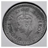 1944 INDIA SILVER HALF RUPEE XF