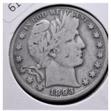 1893 S BARBER HALF DOLLAR VG