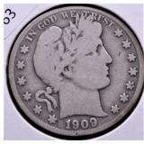 1909 S BARBER HALF DOLLAR VG