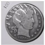 1901 BARBER HALF DOLLAR VG