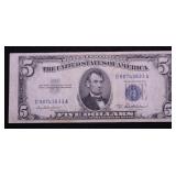 1953 A ERROR OFF CENTER 5$ SILVER CERT. VF