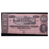 1864 10 $ CONFEDERATE NOTE VF