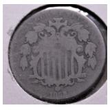 1869 SHIELD NICKEL VG