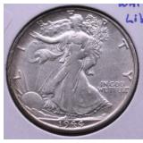 1944S WALKING HALF DOLLAR AU