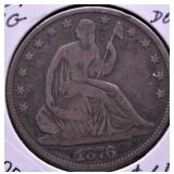 1876 SEATED HALF DOLLAR VG