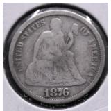 1876 SEATED DIME VG