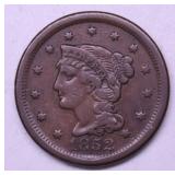 1852 LARGE CENT N 10 AU
