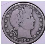 1909 BARBER HALF DOLLAR VG