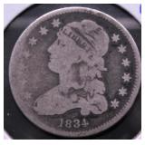 1834 BUST QUARTER G RARE