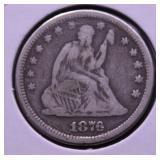 1876 SEATED QUARTER F
