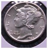 1935 S MERCURY DIME CHOICE BU PQ