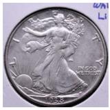 1938 WALKING HALF DOLLAR AU