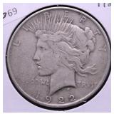 1922 PEACE DOLLAR VF