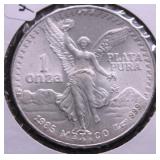 1985 MEXICO ONZA 1OZ .999 SILVER