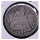 1887 SEATED DIME VG