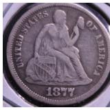 1877 SEATED DIME VF