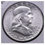 1957 GEM BU FRANKLIN HALF DOLLAR