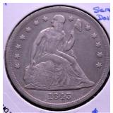1843 SEATED DOLLAR XF PQ