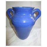 8" CROCK VASE WITH 2 HANDLES - BLUE