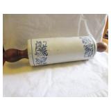 VINTAGE STONEWARE ROLLING PIN W/BLUE