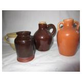 4 MINIATURES: 3" SUN-GLO CROCK JUG, 3 1/2" STONEWA