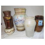 5 MINIATURES: 5 3/4" STONEWARE VASE, 3 3/4"-4"-