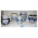 5 BLUE AND GRAY SALTGLAZED MINIATURES: ALL WITH