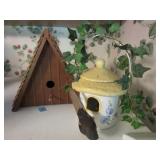 WOODEN AND CERAMIC BIRD HOUSES