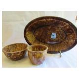 3 BROWN SPONGEWARE BOWLS