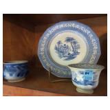 3 PCS. MIS-MATCHED BLUE/WHITE STONEWARE