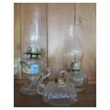 3 CRYSTAL CHAMBER OIL LAMPS