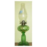 GREEN GLASS COIN DOT OIL LAMP