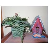 WOODEN BIRD HOUSE AND PLANTER