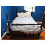 ANTIQUE MAHONGANY - FULL SIZE BED WITH BEDDING