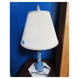CERAMIC LAMP WITH SHADE, WORKS, BIRD FINIAL