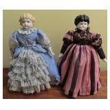 2 CHINA HEAD DOLLS 13" - 1 BLONDE, 1 BRUNETTE
