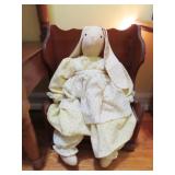 DOLL SIZE BENCH WITH 2 DRAWERS AND CLOTH BUNNY