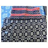 HAND WOVEN BLUE AND WHITE COVERLET -