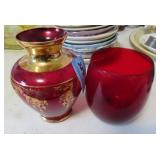 2 RUBY RED GLASS VASES